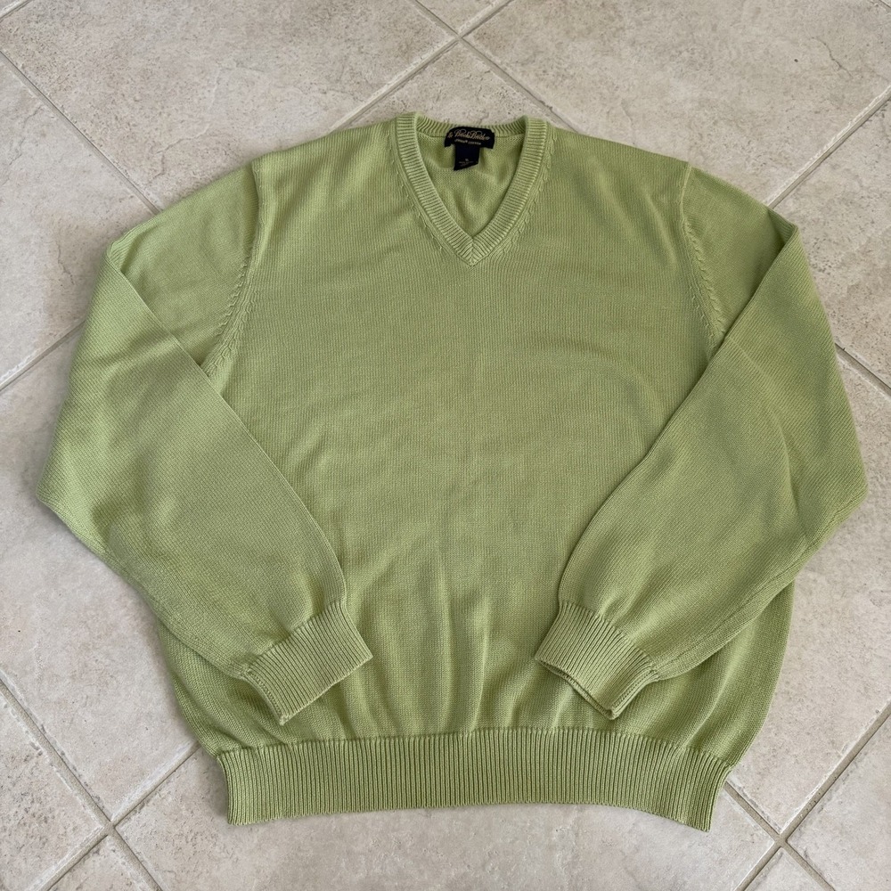 Brooks Brothers Mens XL Lime Green V Neck Pullover Soft Supima Cotton Sweater